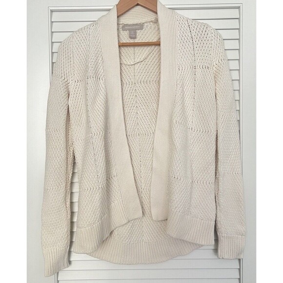 Banana Republic Cream Thick Knit Open Front 90s Preppy Cardigan Sweater size XS - Picture 1 of 5